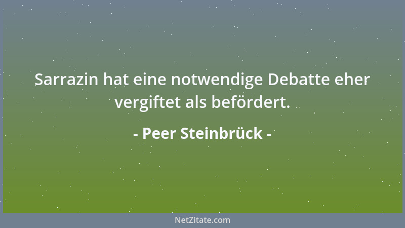 Peer Steinbrück - Sarrazin hat eine notwendige Debatte eher vergiftet als befördert....