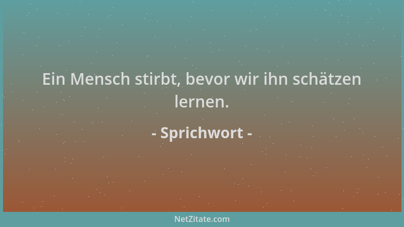 Sprichwort - Ein Mensch stirbt, bevor wir ihn schätzen lernen....