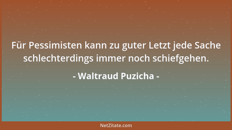 Waltraud Puzicha - Für Pessimisten kann zu guter Letzt jede Sache schlechterdings immer noch schiefgehen....