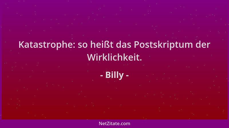 Billy - Katastrophe: so heißt das Postskriptum der Wirklichkeit....