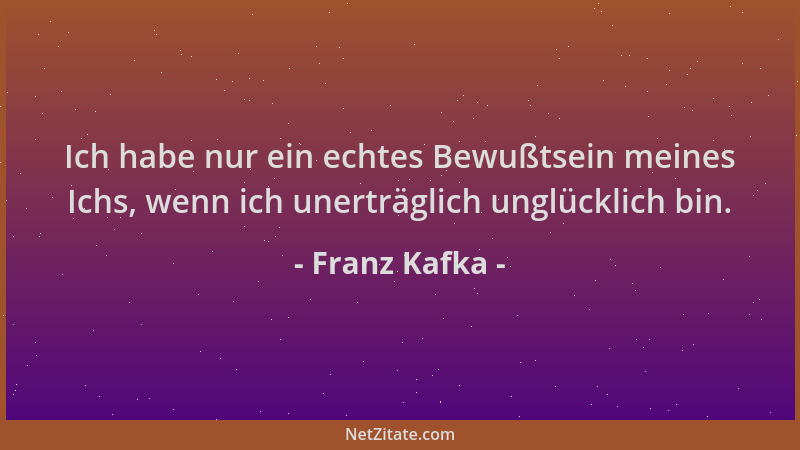 Franz Kafka - Ich habe nur ein echtes Bewußtsein meines Ichs, wenn ich unerträglich unglücklich bin....