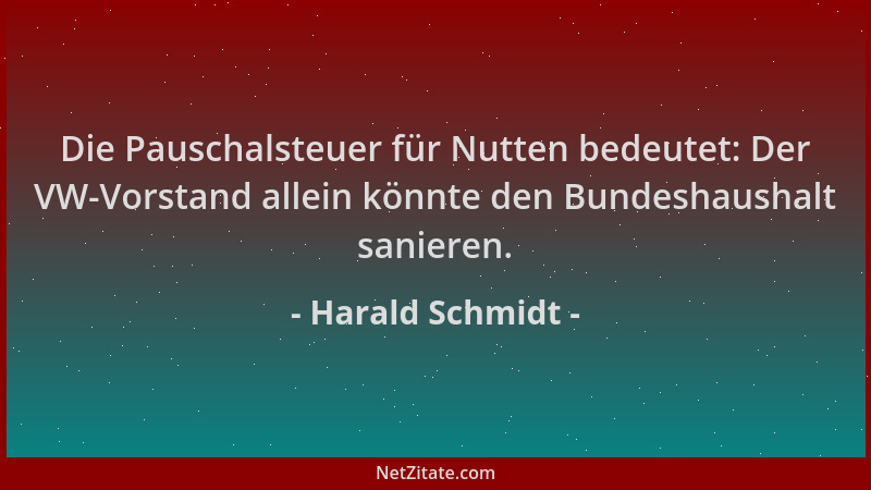 Harald Schmidt - Die Pauschalsteuer für Nutten bedeutet: Der VW-Vorstand allein könnte den Bundeshaushalt sanieren....