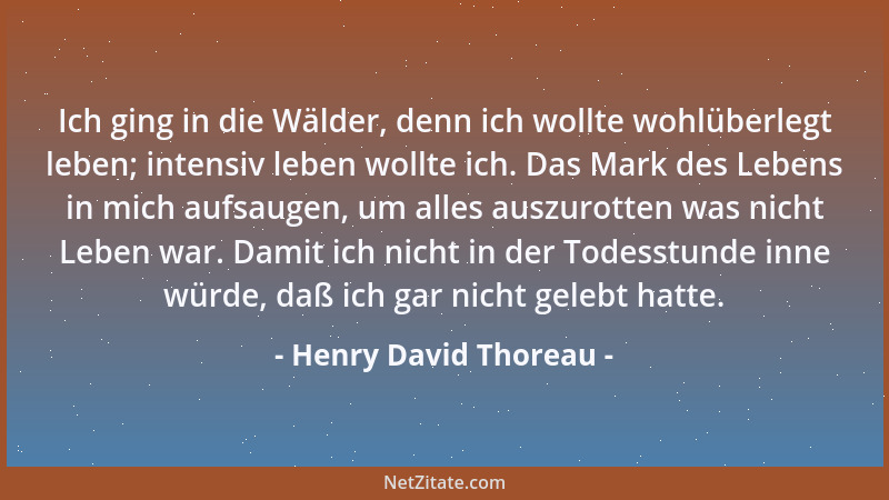 Henry David Thoreau - Ich ging in die Wälder, denn ich wollte wohlüberlegt leben; intensiv leben wollte ich. Das Mark des L...