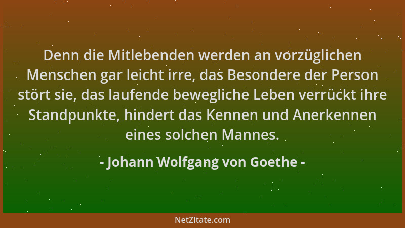 Johann Wolfgang von Goethe - Denn die Mitlebenden werden an vorzüglichen Menschen gar leicht irre, das Besondere der Person...