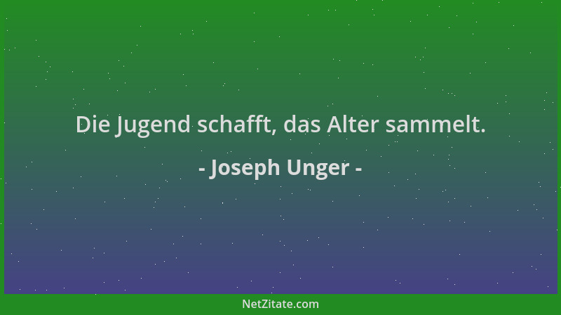 Joseph Unger - Die Jugend schafft, das Alter sammelt....