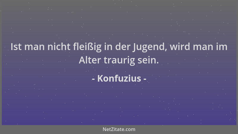 Konfuzius - Ist man nicht fleißig in der Jugend, wird man im Alter traurig sein....