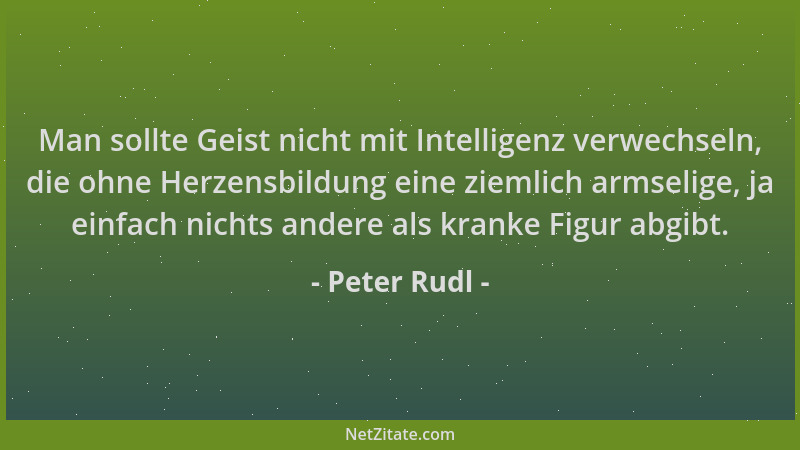 Peter Rudl - Man sollte Geist nicht mit Intelligenz verwechseln, die ohne Herzensbildung eine ziemlich armselige, ja einfac...