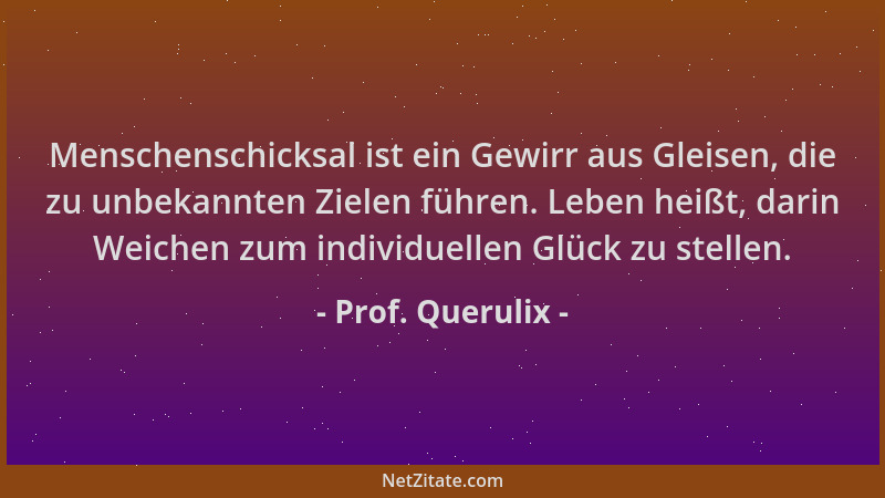 Prof. Querulix - Menschenschicksal ist ein Gewirr aus Gleisen, die zu unbekannten Zielen führen. Leben heißt, darin Weichen...