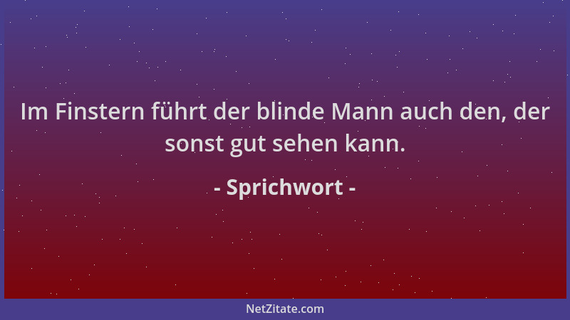 Sprichwort - Im Finstern führt der blinde Mann auch den, der sonst gut sehen kann....