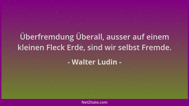 Walter Ludin - Überfremdung Überall, ausser auf einem kleinen Fleck Erde, sind wir selbst Fremde....