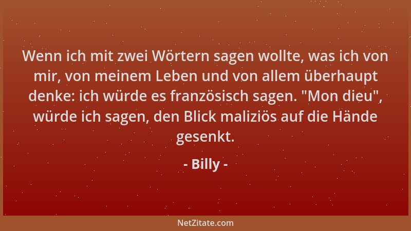 Billy - Wenn ich mit zwei Wörtern sagen wollte, was ich von mir, von meinem Leben und von allem überhaupt denke: ich würde...