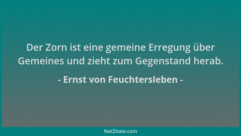 Ernst von Feuchtersleben - Der Zorn ist eine gemeine Erregung über Gemeines und zieht zum Gegenstand herab....