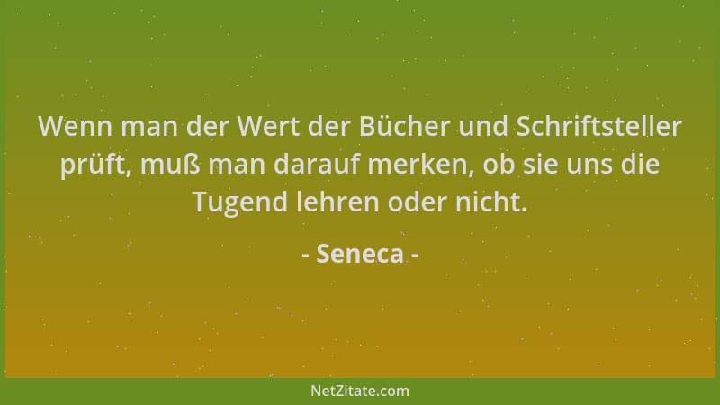 Seneca - Wenn man der Wert der Bücher und Schriftsteller prüft, muß man darauf merken, ob sie uns die Tugend lehren oder ni...