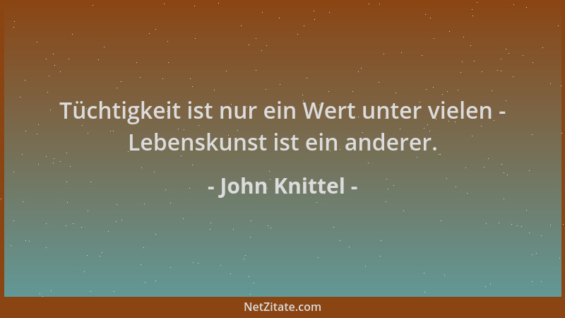 John Knittel - Tüchtigkeit ist nur ein Wert unter vielen - Lebenskunst ist ein anderer....