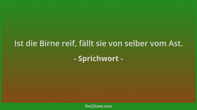 Sprichwort - Ist die Birne reif, fällt sie von selber vom Ast....