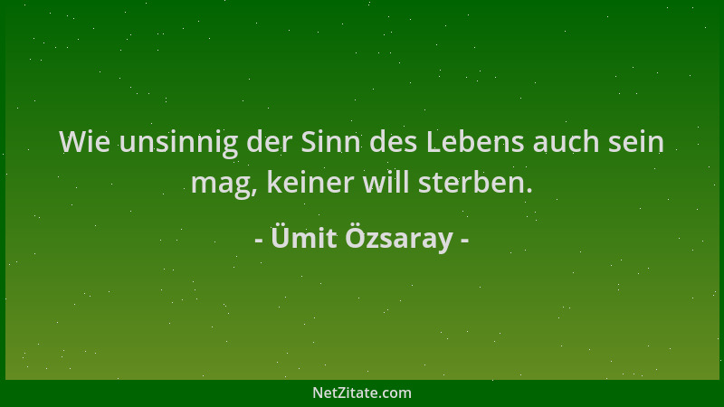 Ümit Özsaray - Wie unsinnig der Sinn des Lebens auch sein mag, keiner will sterben....