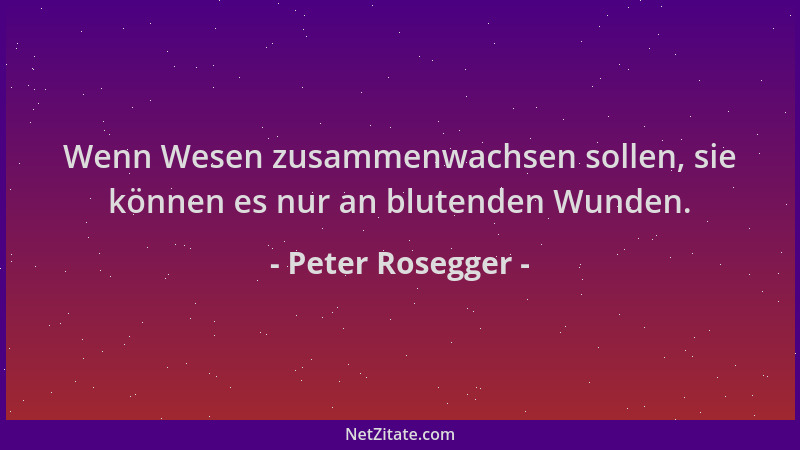 Peter Rosegger - Wenn Wesen zusammenwachsen sollen, sie können es nur an blutenden Wunden....