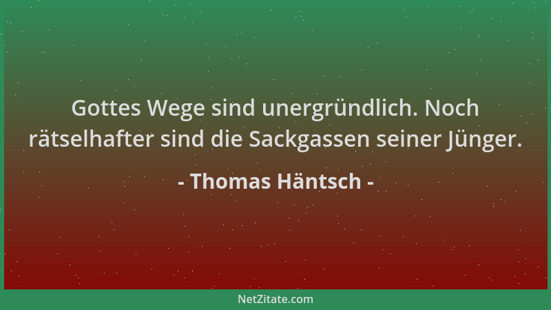 Thomas Häntsch - Gottes Wege sind unergründlich. Noch rätselhafter sind die Sackgassen seiner Jünger....