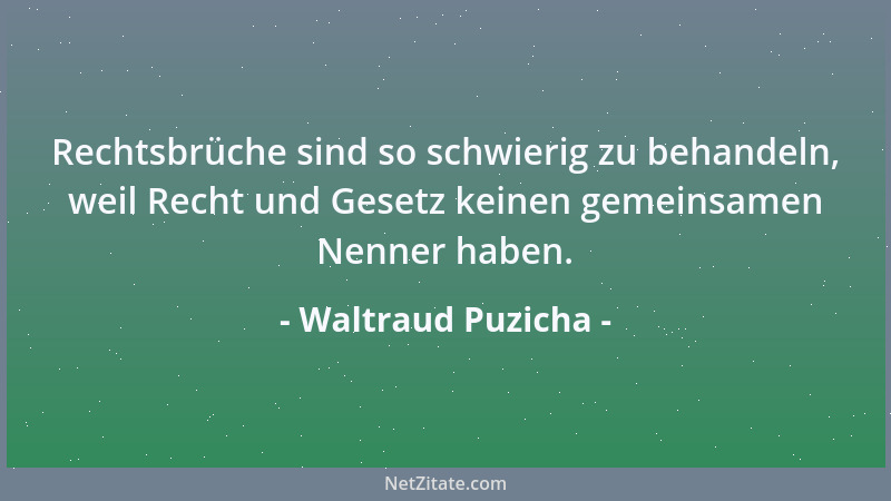 Waltraud Puzicha - Rechtsbrüche sind so schwierig zu behandeln, weil Recht und Gesetz keinen gemeinsamen Nenner haben....