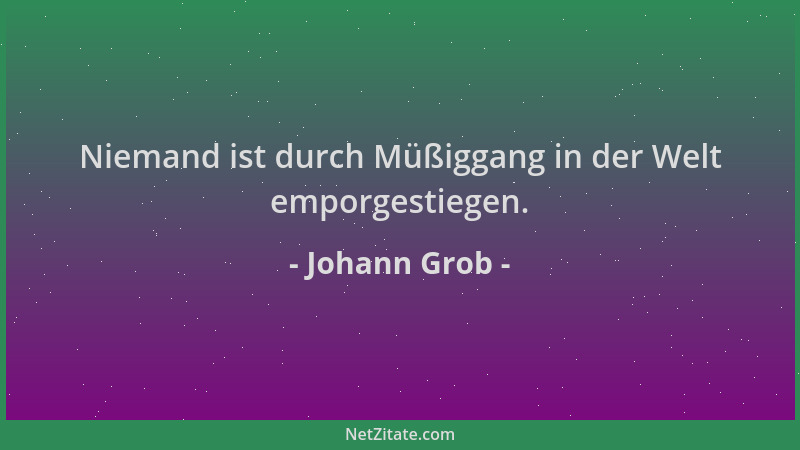 Johann Grob - Niemand ist durch Müßiggang in der Welt emporgestiegen....