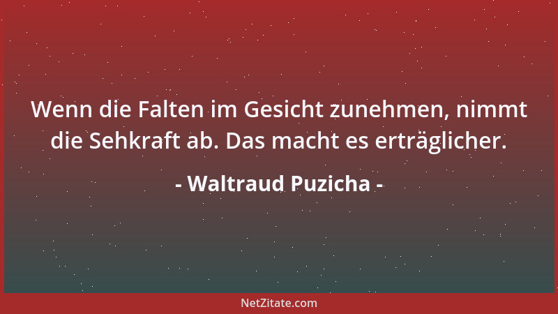 Waltraud Puzicha - Wenn die Falten im Gesicht zunehmen, nimmt die Sehkraft ab. Das macht es erträglicher....
