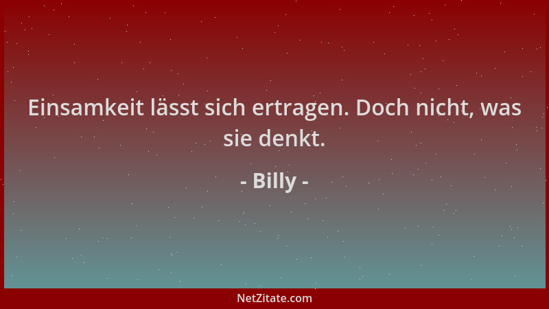 Billy - Einsamkeit lässt sich ertragen. Doch nicht, was sie denkt....
