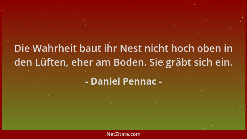 Daniel Pennac - Die Wahrheit baut ihr Nest nicht hoch oben in den Lüften, eher am Boden. Sie gräbt sich ein....