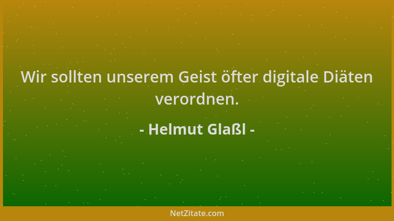 Helmut Glaßl - Wir sollten unserem Geist öfter digitale Diäten verordnen....