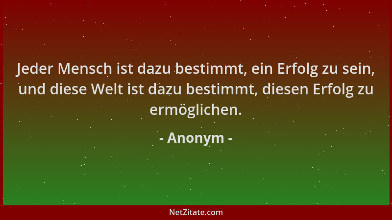 Anonym - Jeder Mensch ist dazu bestimmt, ein Erfolg zu sein, und diese Welt ist dazu bestimmt, diesen Erfolg zu ermöglichen...