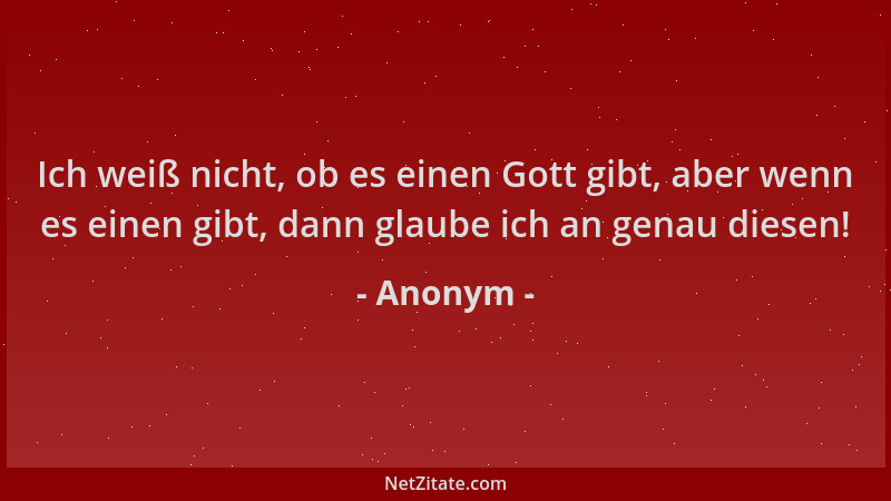 Anonym - Ich weiß nicht, ob es einen Gott gibt, aber wenn es einen gibt, dann glaube ich an genau diesen!...