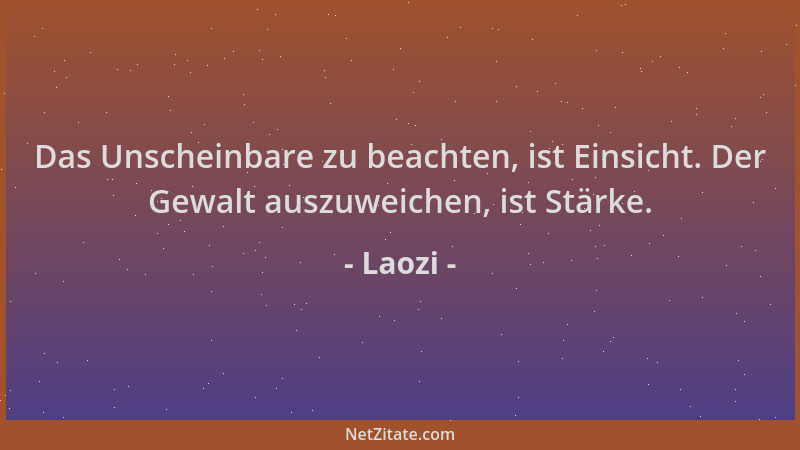 Laozi - Das Unscheinbare zu beachten, ist Einsicht. Der Gewalt auszuweichen, ist Stärke....