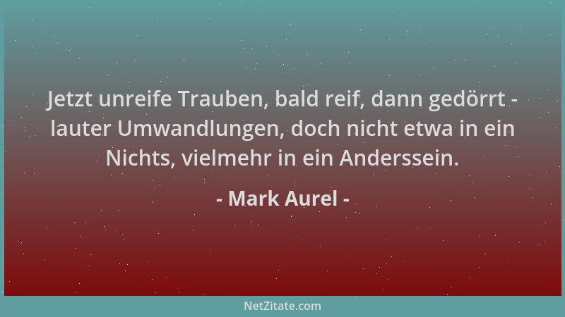 Mark Aurel - Jetzt unreife Trauben, bald reif, dann gedörrt - lauter Umwandlungen, doch nicht etwa in ein Nichts, vielmehr...