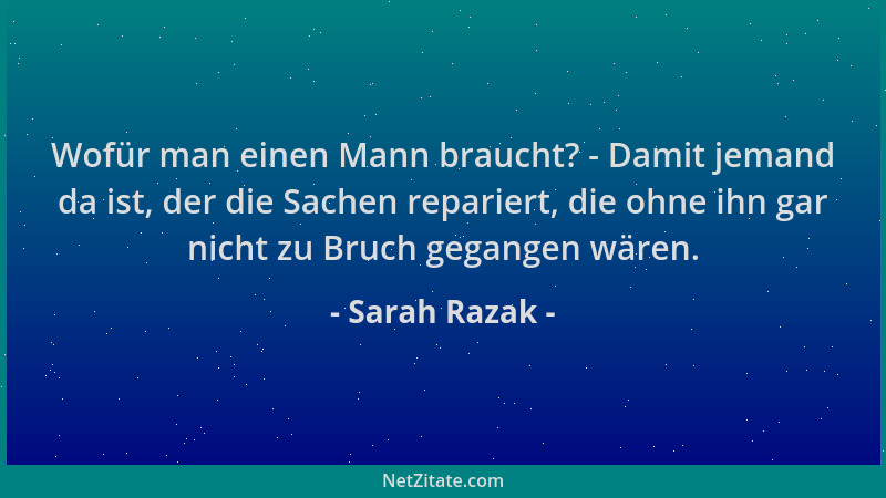 Sarah Razak - Wofür man einen Mann braucht? - Damit jemand da ist, der die Sachen repariert, die ohne ihn gar nicht zu Bruc...