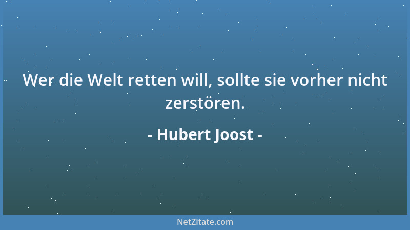 Hubert Joost - Wer die Welt retten will, sollte sie vorher nicht zerstören....
