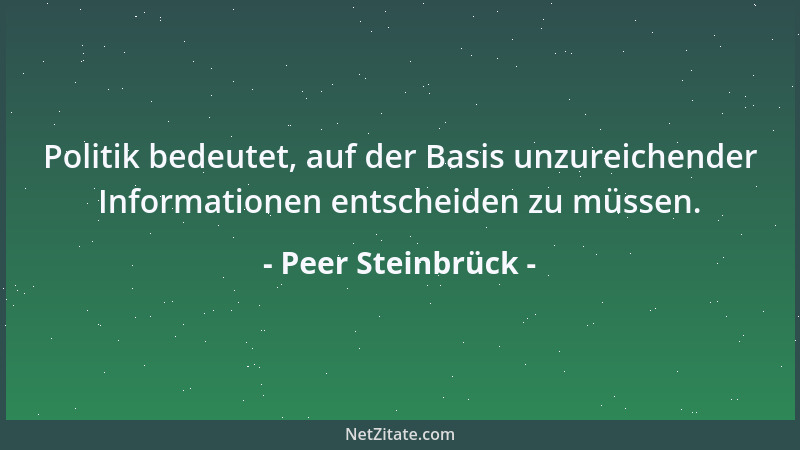 Peer Steinbrück - Politik bedeutet, auf der Basis unzureichender Informationen entscheiden zu müssen....