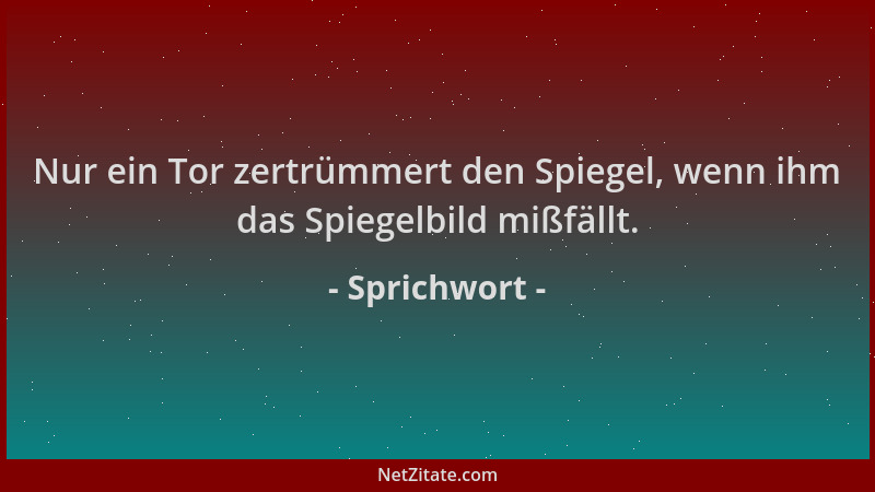 Sprichwort - Nur ein Tor zertrümmert den Spiegel, wenn ihm das Spiegelbild mißfällt....