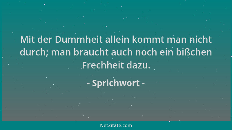 Sprichwort - Mit der Dummheit allein kommt man nicht durch; man braucht auch noch ein bißchen Frechheit dazu....