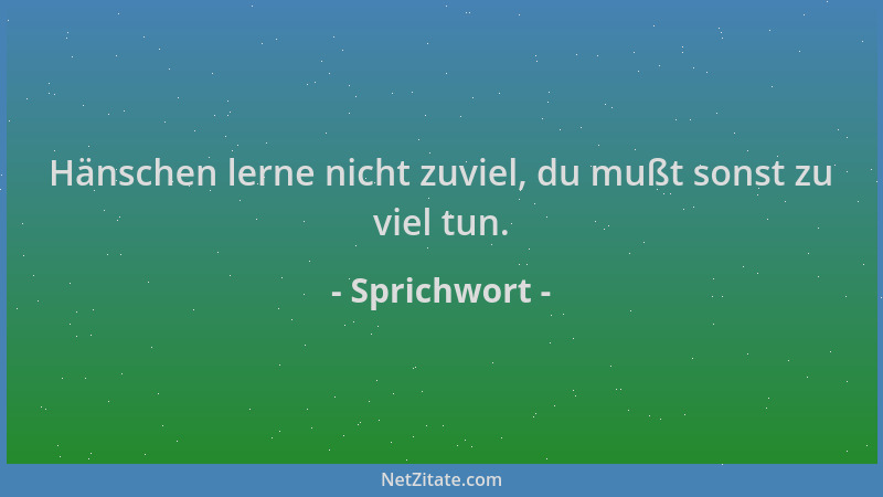 Sprichwort - Hänschen lerne nicht zuviel, du mußt sonst zu viel tun....