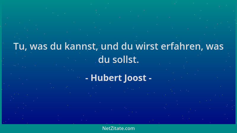 Hubert Joost - Tu, was du kannst, und du wirst erfahren, was du sollst....
