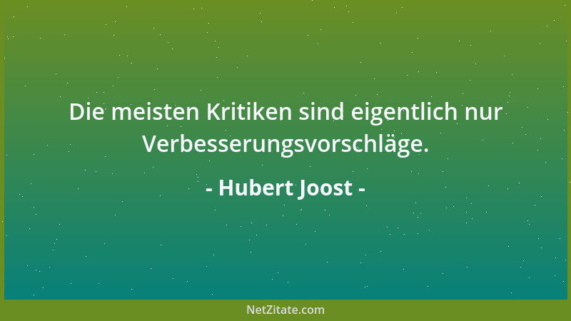 Hubert Joost - Die meisten Kritiken sind eigentlich nur Verbesserungsvorschläge....