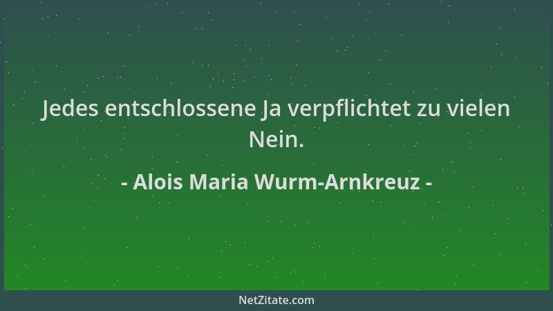 Alois Maria Wurm-Arnkreuz - Jedes entschlossene Ja verpflichtet zu vielen Nein....
