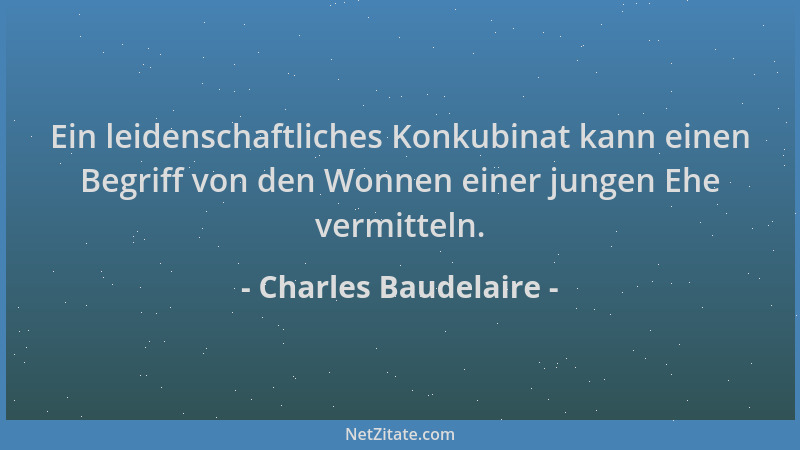 Charles Baudelaire - Ein leidenschaftliches Konkubinat kann einen Begriff von den Wonnen einer jungen Ehe vermitteln....