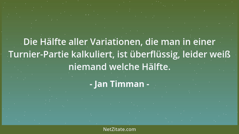 Jan Timman - Die Hälfte aller Variationen, die man in einer Turnier-Partie kalkuliert, ist überflüssig, leider weiß niemand...