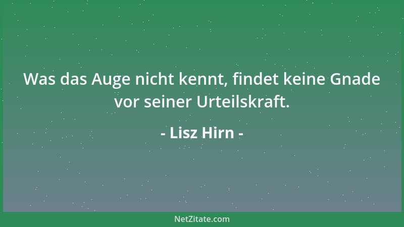Lisz Hirn - Was das Auge nicht kennt, findet keine Gnade vor seiner Urteilskraft....