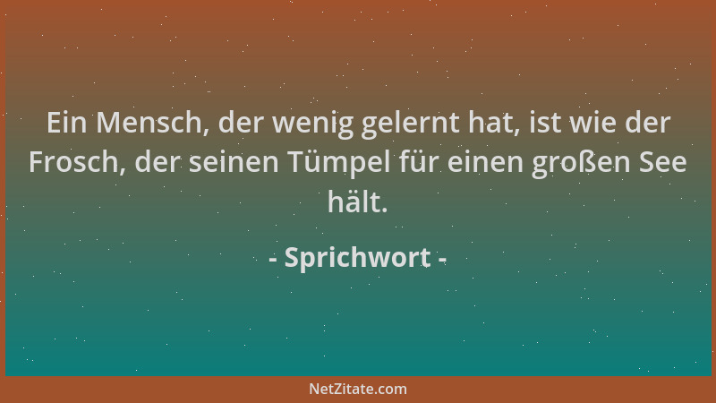 Sprichwort - Ein Mensch, der wenig gelernt hat, ist wie der Frosch, der seinen Tümpel für einen großen See hält....