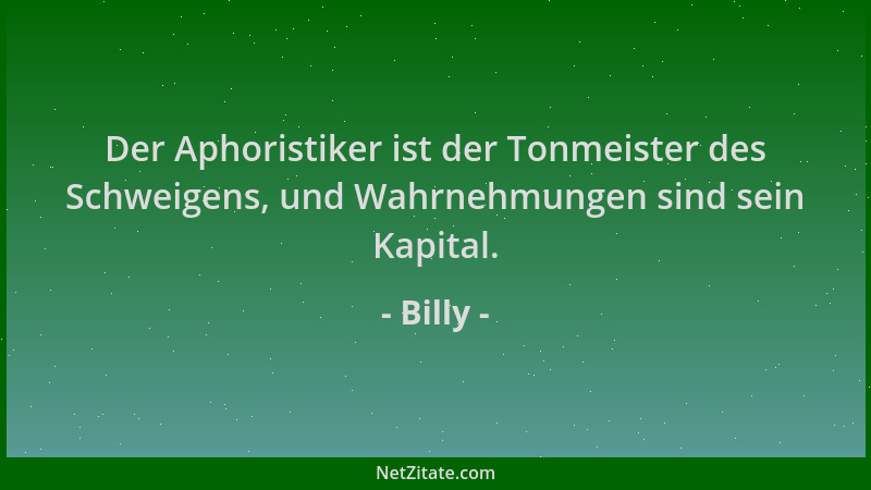 Billy - Der Aphoristiker ist der Tonmeister des Schweigens, und Wahrnehmungen sind sein Kapital....