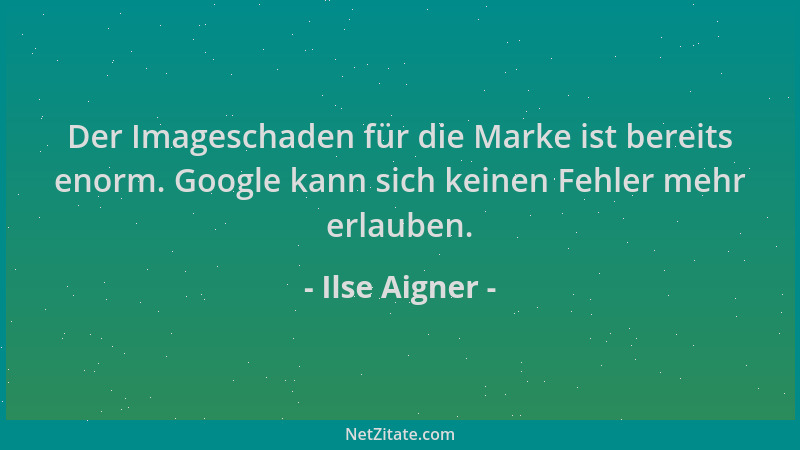Ilse Aigner - Der Imageschaden für die Marke ist bereits enorm. Google kann sich keinen Fehler mehr erlauben....