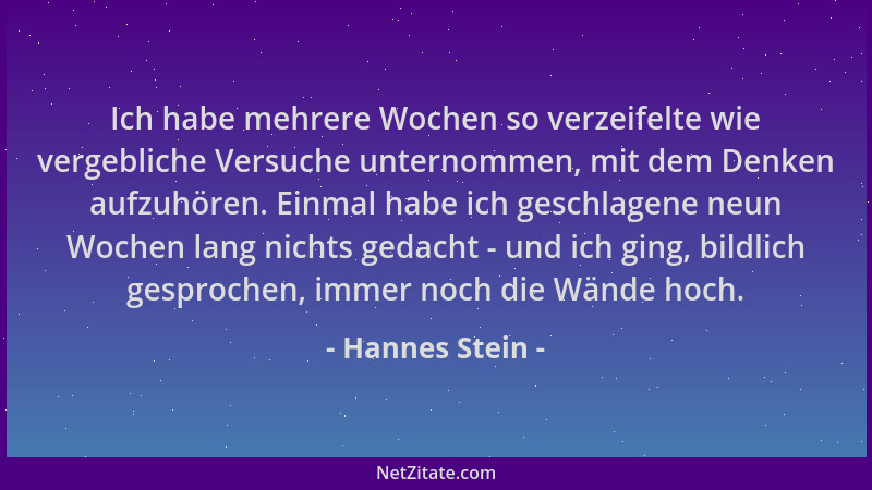 Hannes Stein - Ich habe mehrere Wochen so verzeifelte wie vergebliche Versuche unternommen, mit dem Denken aufzuhören. Einm...