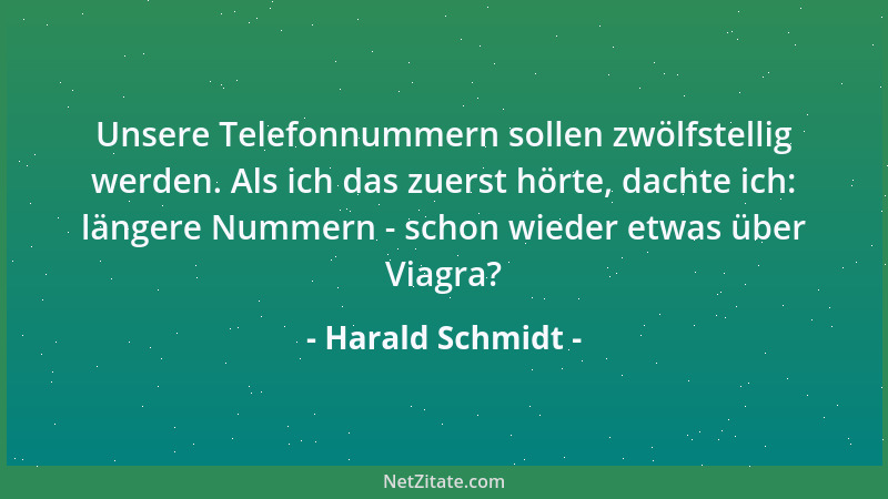 Harald Schmidt - Unsere Telefonnummern sollen zwölfstellig werden. Als ich das zuerst hörte, dachte ich: längere Nummern -...