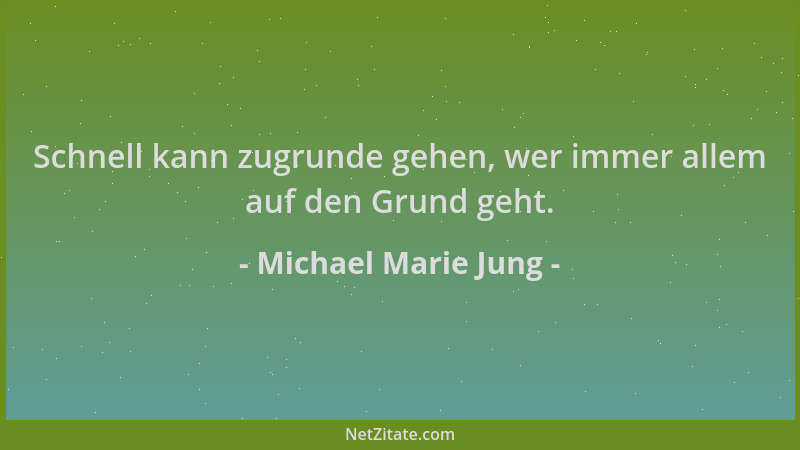 Michael Marie Jung - Schnell kann zugrunde gehen, wer immer allem auf den Grund geht....